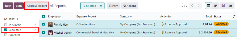 Approve multiple reports by clicking the checkboxes next to each report.