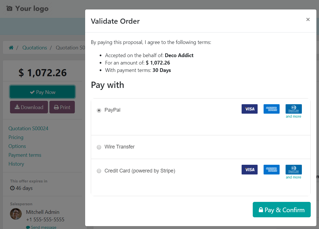 如何在Odoo销售中注册付款？
