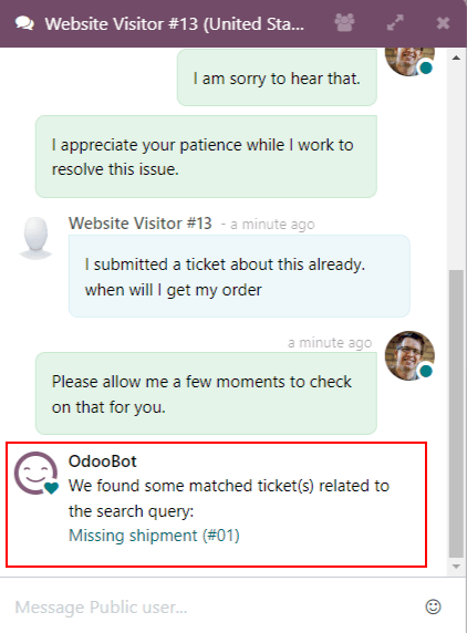 View of the results from a helpdesk search in a Live Chat conversation.