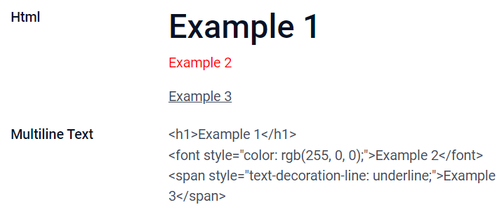具有不同小组件的超文本标记语言字段示例