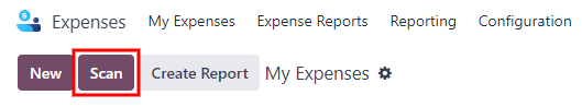 Create an expense by scanning a receipt. Click Scan at the top of the Expenses dashboard view.